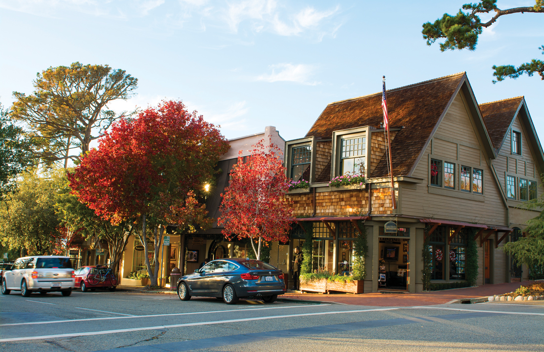 A charming street corner in Carmel-By-the-Sea, California. 