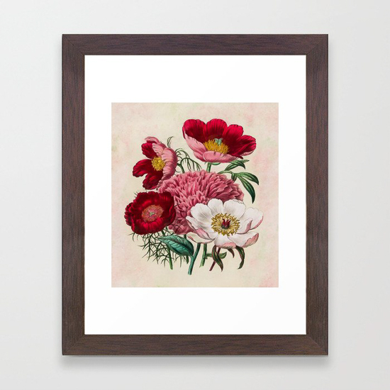 botanical floral wall print in wooden frame