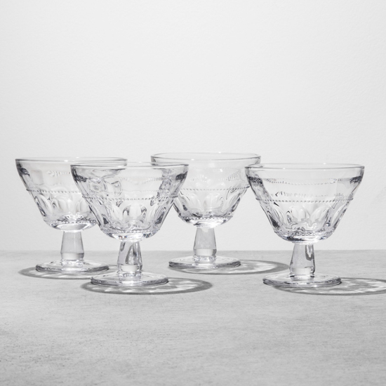 Set of four glass dessert dishes