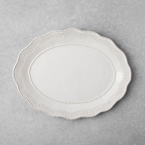 Gray backdrop and stoneware platter