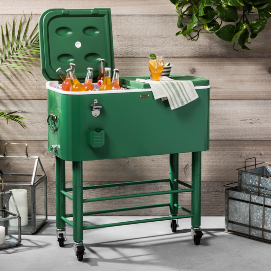 True green standing outdoor cooler on wheels