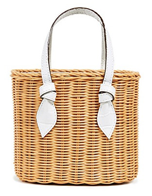 woven basket purse with white leather straps