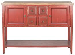 A bright red Safavieh sideboard with open storage