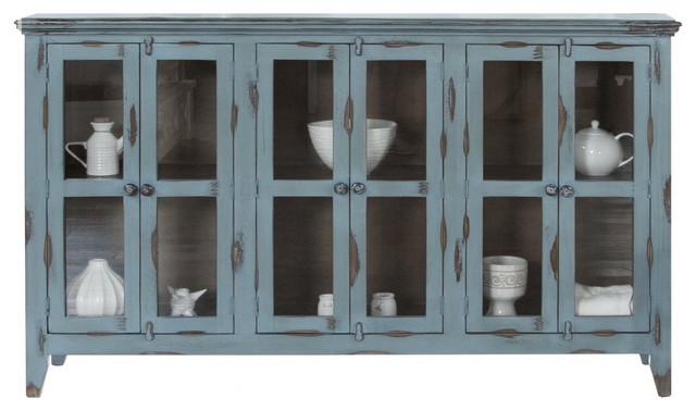 grey blue sideboard with windowed doors and distressed finish from Houzz