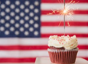 red velvet cupcake with a sparkler