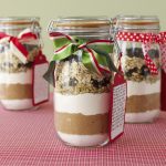 Holiday cookie fixings layered in jar