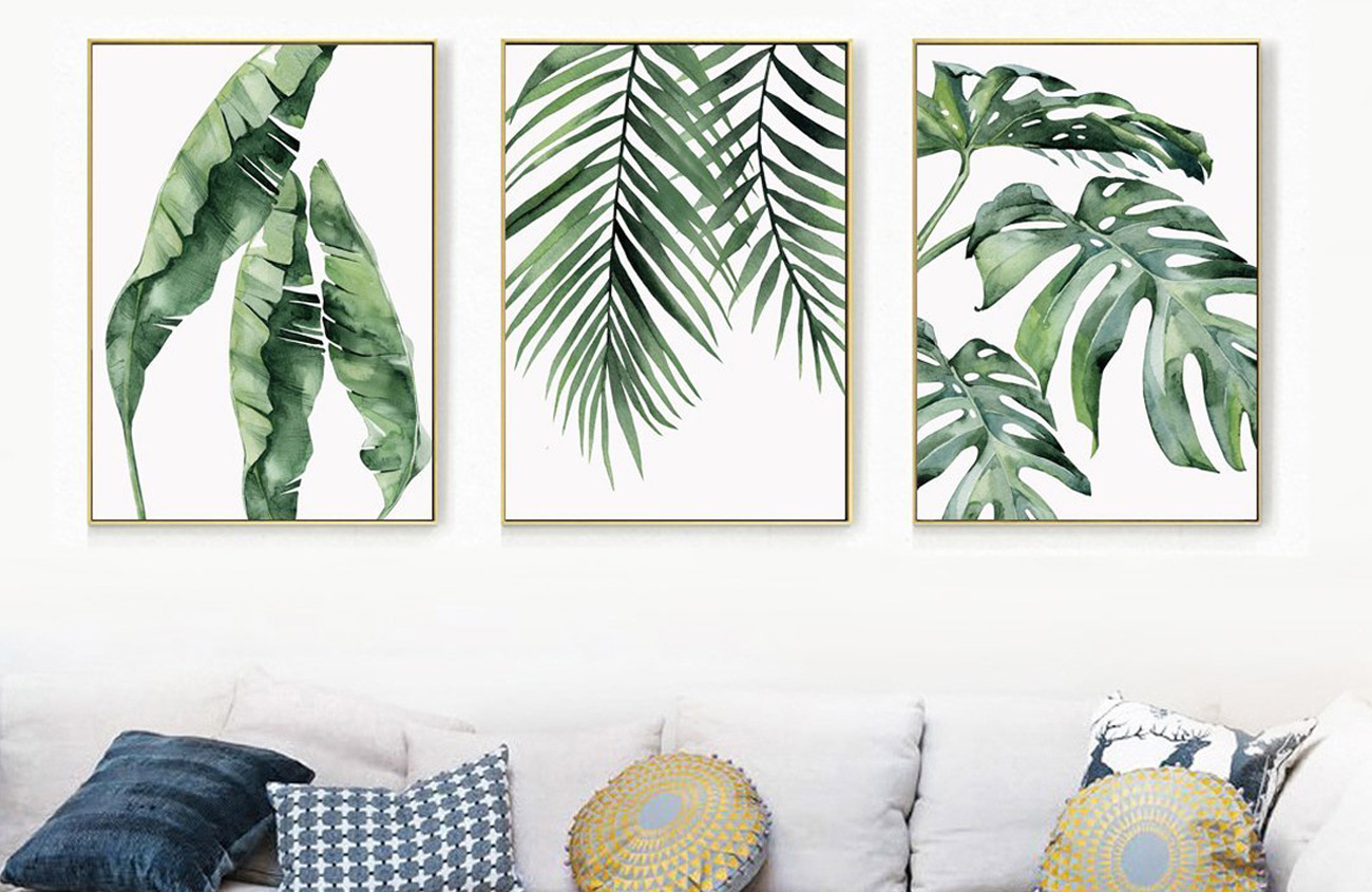 palm tree canvas above couches