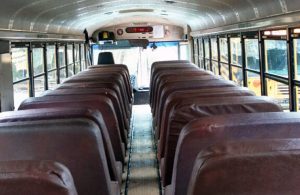 brown leather seats on school bus