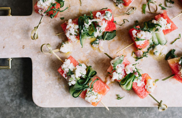melon skewers with feta and mint