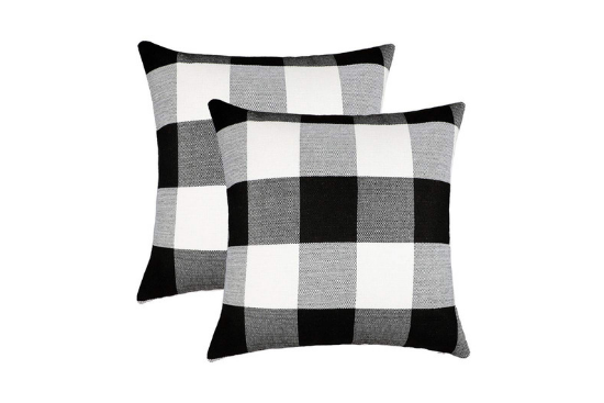 Set of two black and white buffalo checked decorative throw pillows