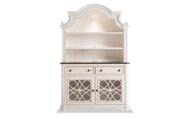Empty white china cabinet with display lights.