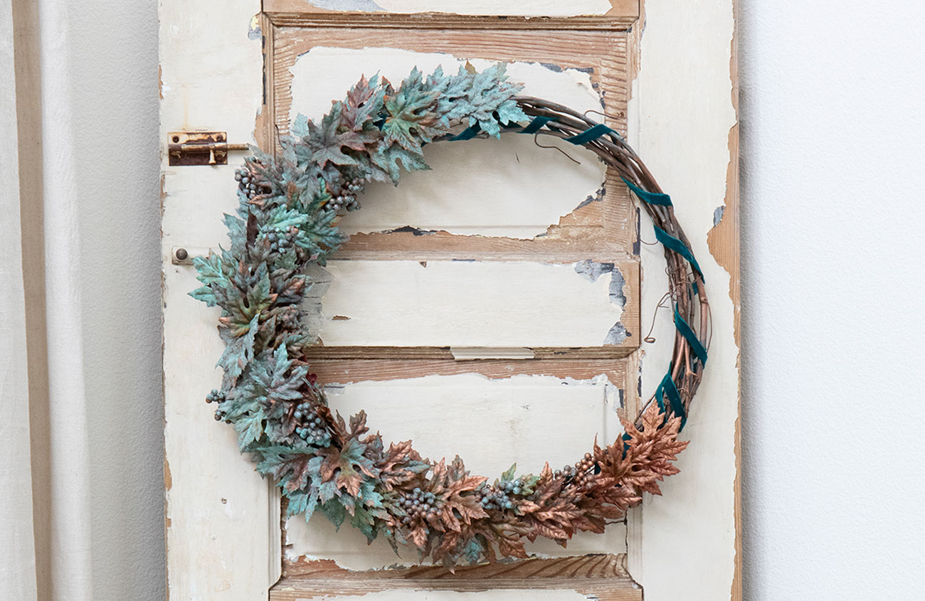 Fall wreath with metallic copper patina