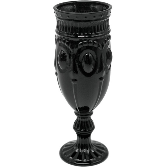 Black gothic styled glass champagne flute. 