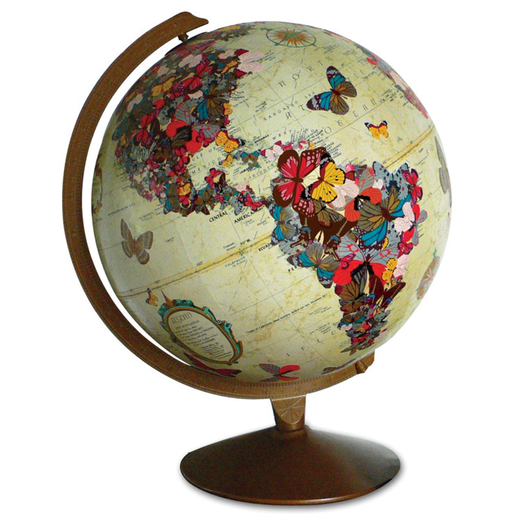 Flutter By Vintage Globe Art with Butterflies