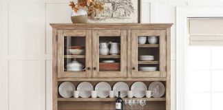 natural wood cottage style china cabinet