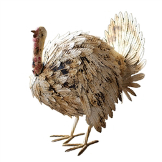 Painted metal antique turkey decor piece for your home.