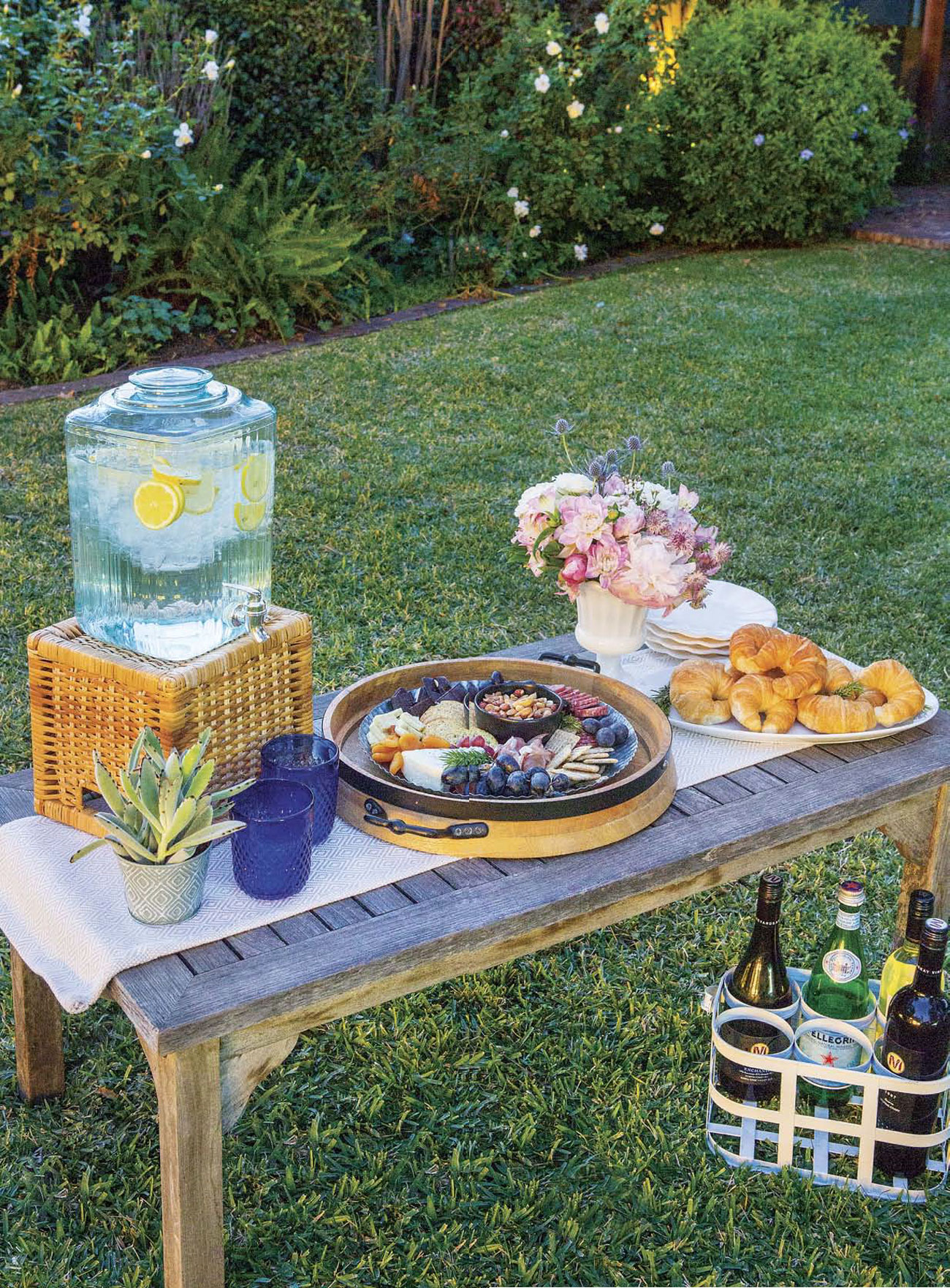 Give your drink dispenser a lift by setting it on a basket turned upside down.