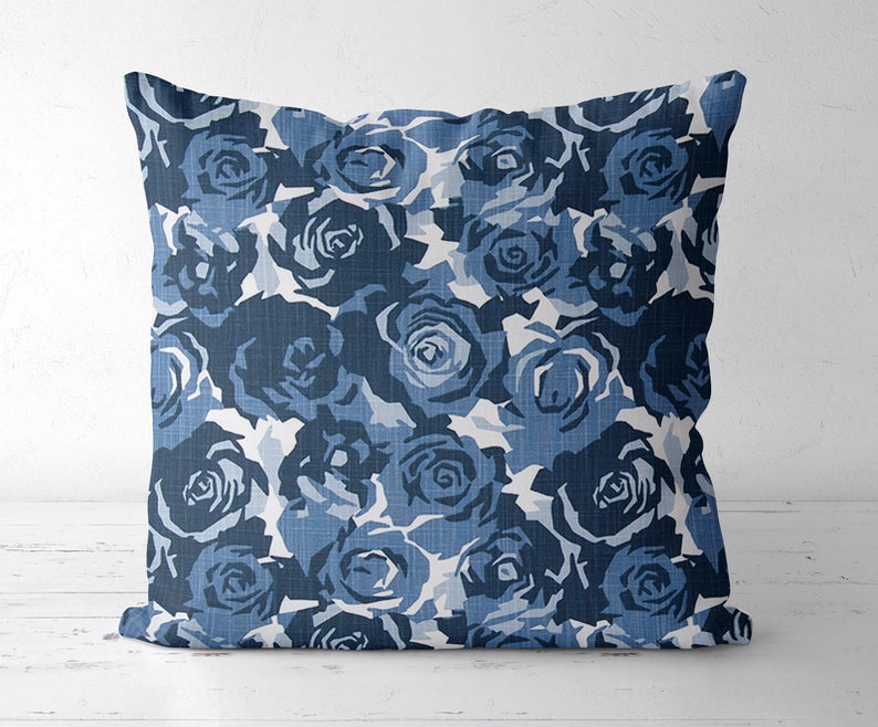 Floral blue pillow cover