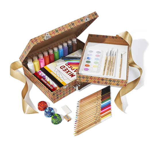 Gift box filled with craft and art supplies from Amazon.
