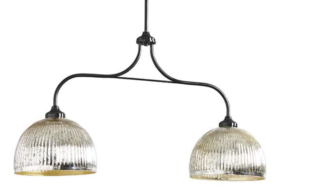 Mercury glass finish double pendant lights.