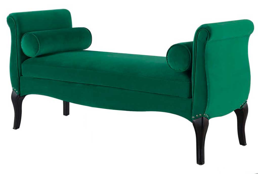 Rolled arm bench in a vibrant green. 