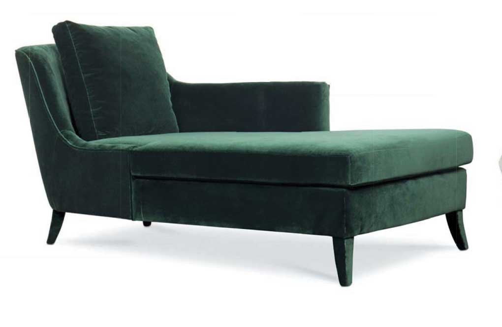 Green velvet chaise lounge.