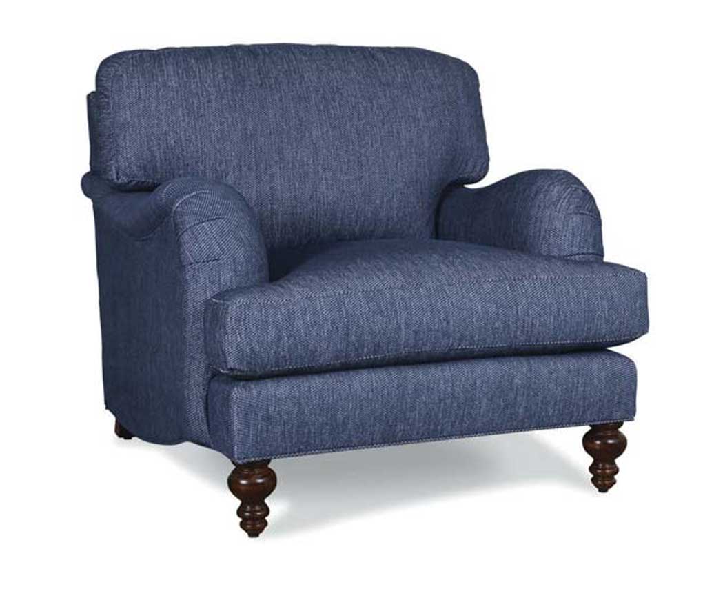 Classic blue English arm pillow back fabric chair. 