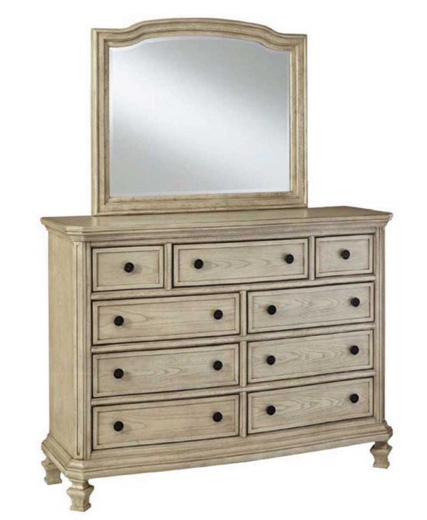 Cottage furniture, vintage inspired dresser and mirror set.