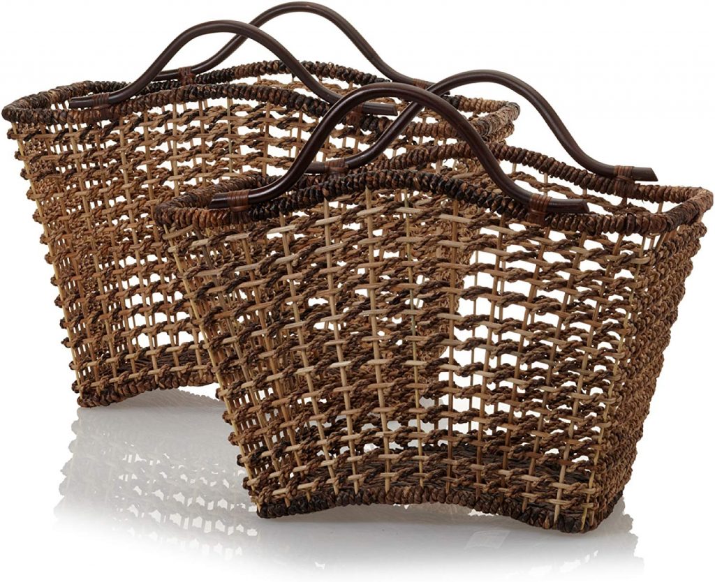 Set of 2 Bali Nesting Baskets with Rattan Handles