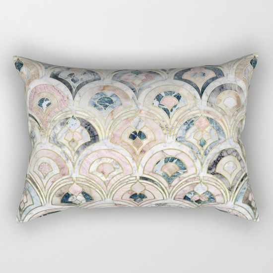 Pastel color palette Art Deco styled throw pillow. 