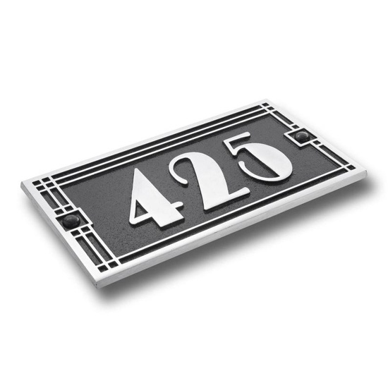 Metallic silver and black Art Deco styled house numbers 425. 