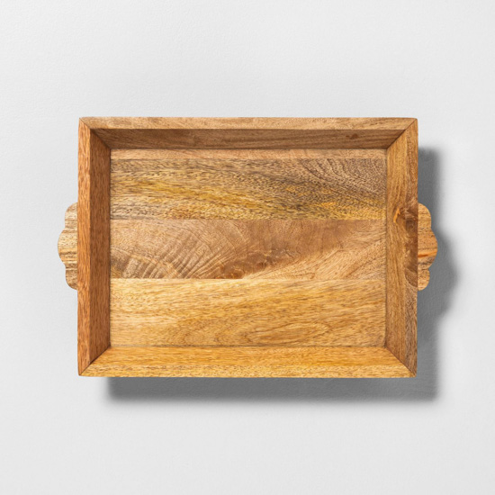 Carved wooden rectangular serving tray. 