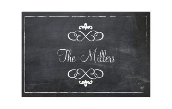 Black and white chalkboard design with a family name customized on it.