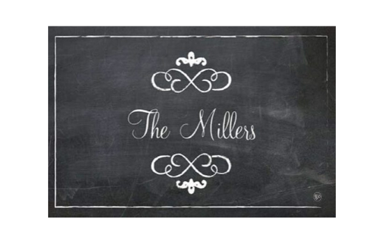 Black and white chalkboard design with a family name customized on it. 