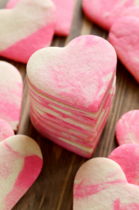 Stack of marbled pink sugar cookies the perfect valentine's dessert.