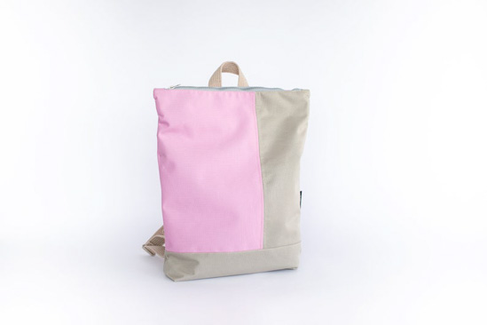 Pink and beige color-block designed minimalist backpack.