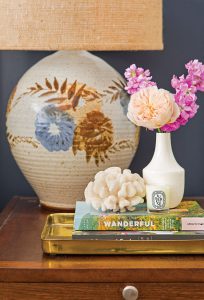 Are your decorative vignettes and inspiring? Annette Vartanian of A Vintage Splendor carefully curates this side table with tokens of her passions: vintage finds, books on travel and of course fresh beautiful flowers.
