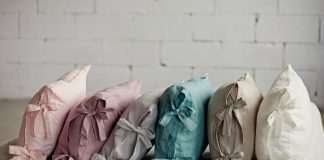 ribbon tie linen pillow cases all in a row