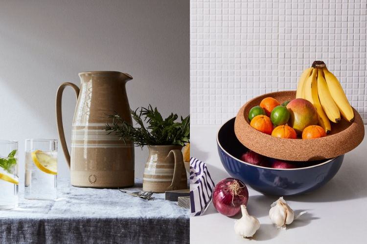 water pitcher and fruit bowl