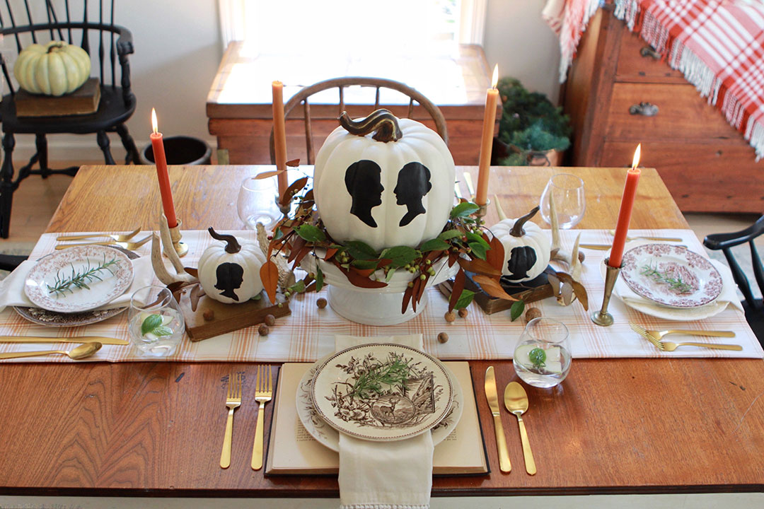 DIY Silhouette Painted Pumpkins Tablescape