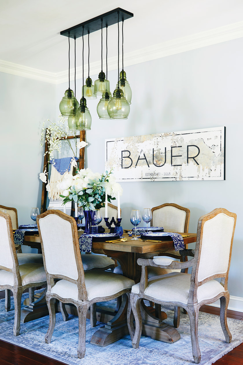 Dining table with a washed-out wood tone