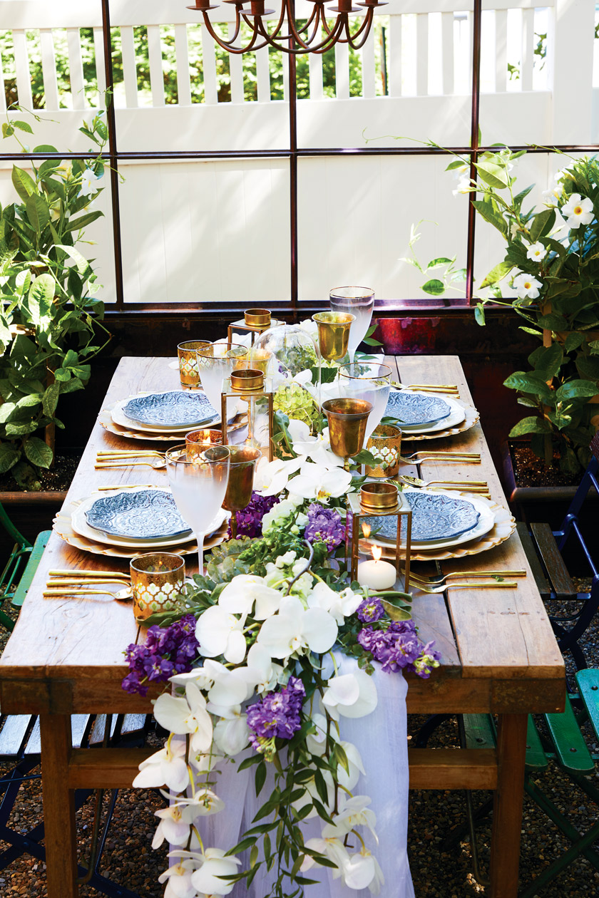 This was a giant iron structure that we found. It’s an old greenhouse, and we use it to create kind of an enchanted dining area,