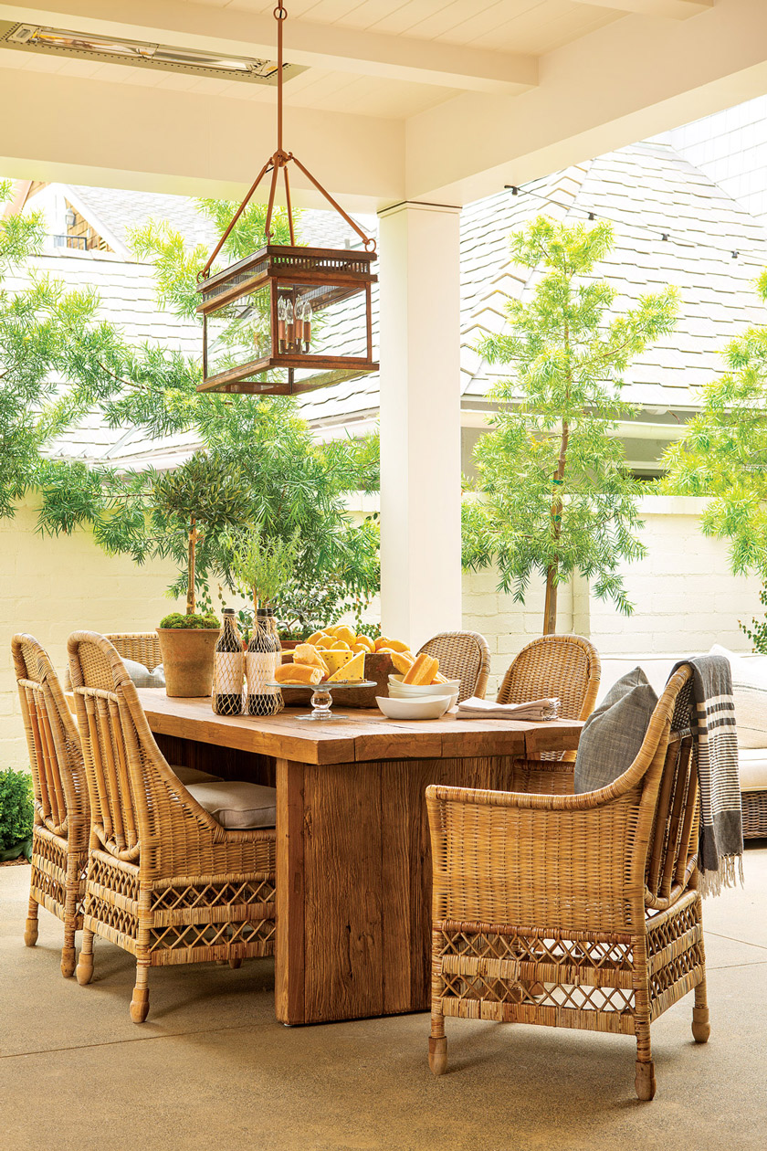 tranquil outdoor dining area of a beach cottage