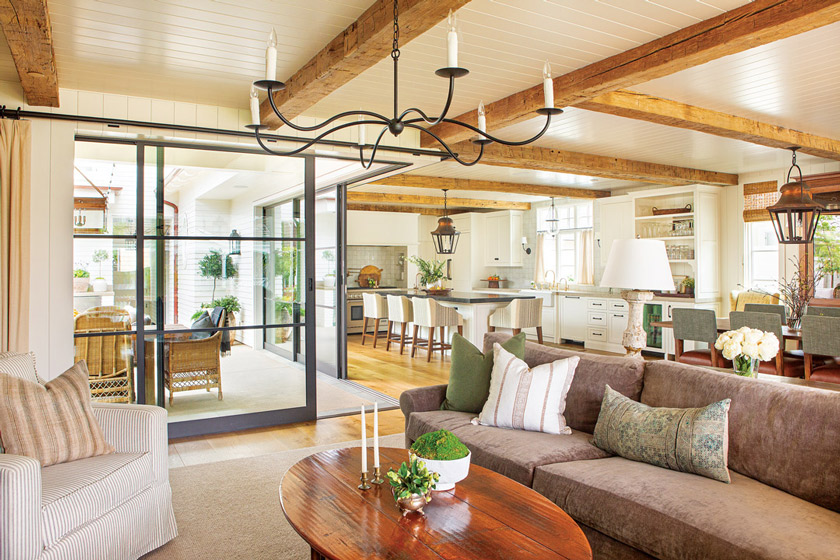 beach cottage home’s three pocket doors