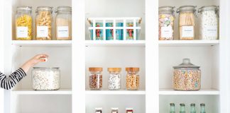 A stylish, organized pantry.