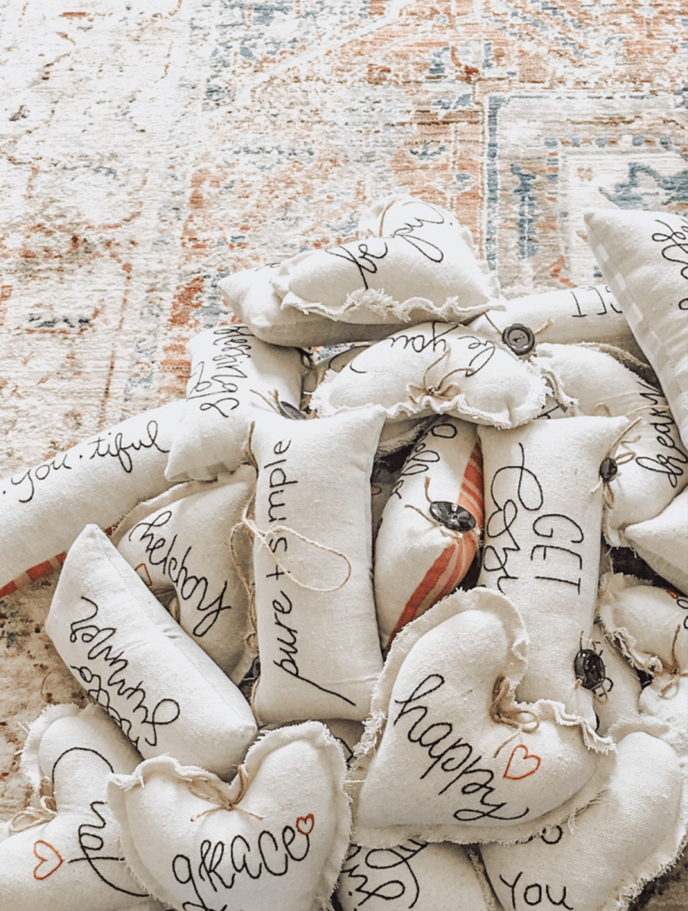 Hand embroidered pillows with cute words and phrases