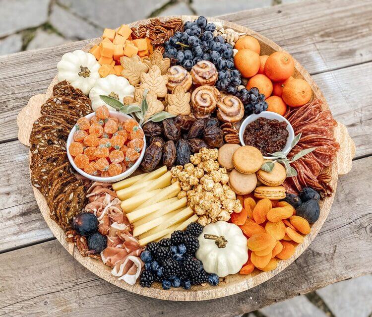 charcuterie board of fall snacks