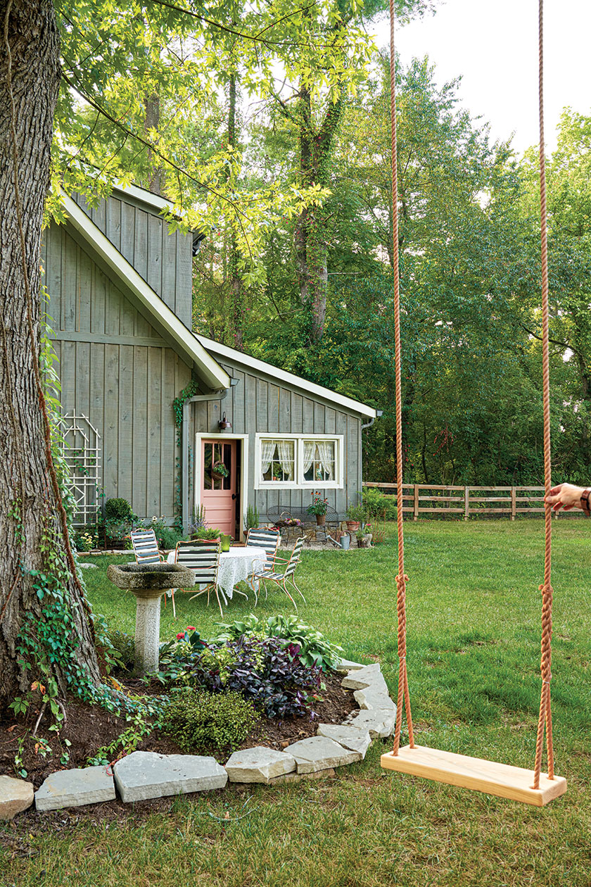outdoor swing and exterior view to shed
