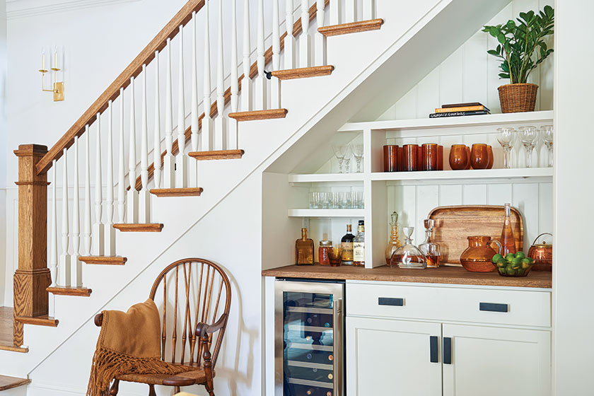 staircase and wine cooler and bar