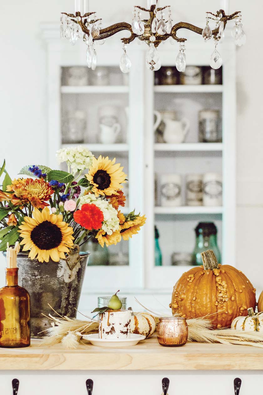 farmers market pumpkins and fall floral bouquet